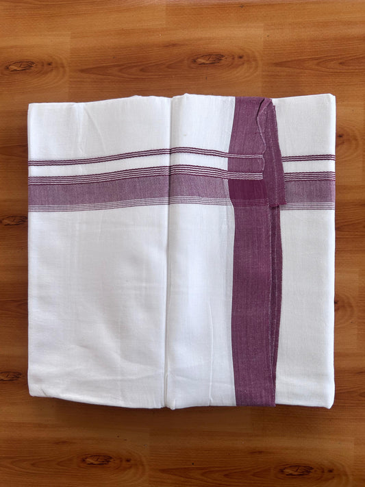 Double Pure White Mundu/Dhoti - 20% Discount !! KaithariKada 100% Cotton - (60S) - 1 inch Dusty Rose Shaded Striped Kara 3.75 mtr (8 muzham) - 16 KK5506 CKS