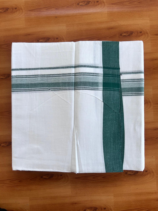Double Pure White Mundu/Dhoti - 20% Discount !! KaithariKada 100% Cotton - (60S) - 1.25 inch Black & Green Shaded Striped Kara 3.75 mtr (8 muzham) - 17 KK5506 CKS