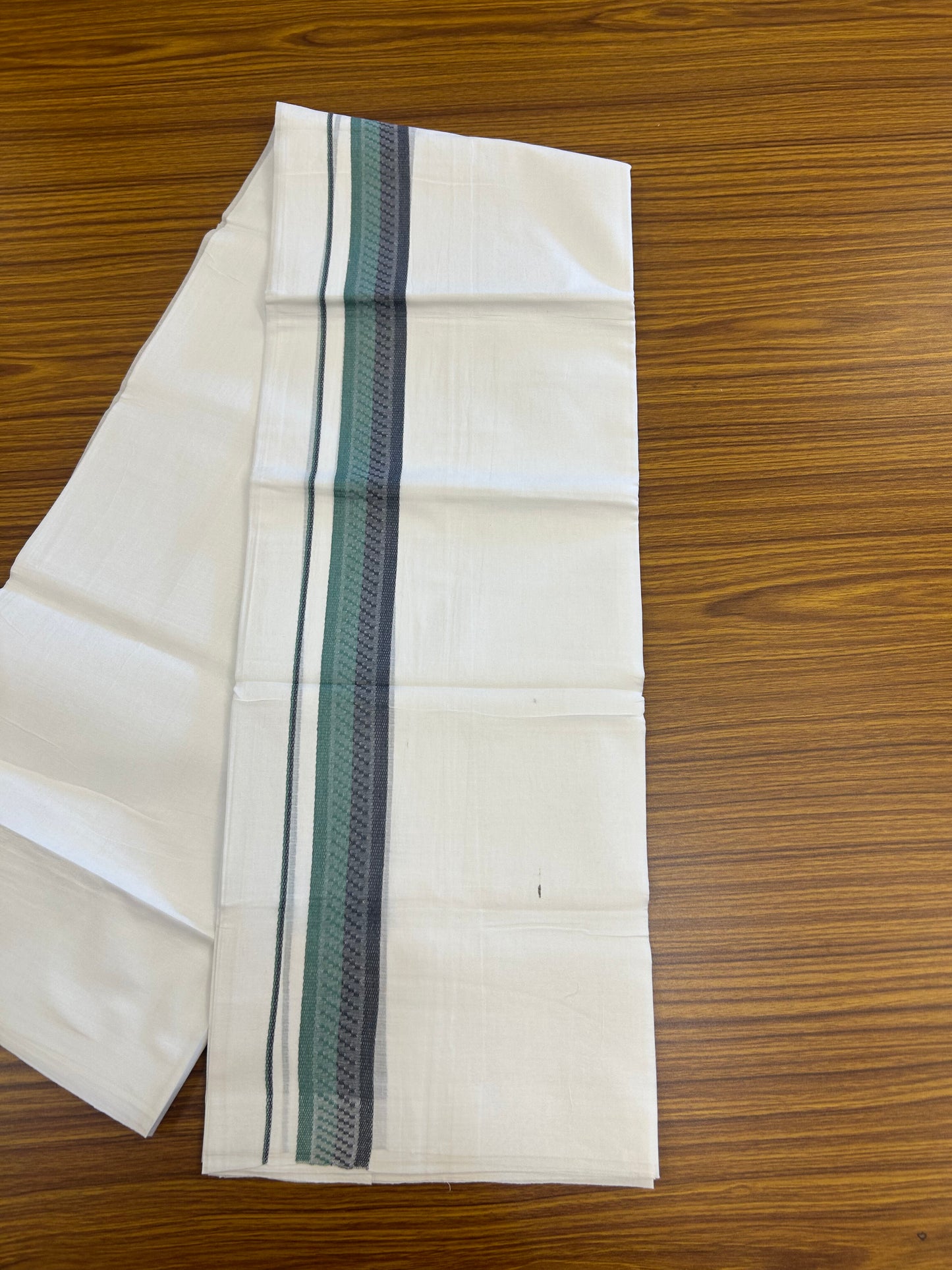 20% Discount ! Kaitharikada Balaramapuram 100% Cotton Pure White Double Mundu/Dothi - 100x80 - 1.5 inch Sea Green & Navy Blue Design Kara 3.80 mtr (8 muzham) - 22 KK5359 THI
