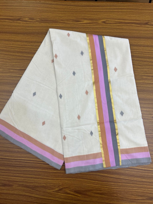 KaithariKada HANDLOOM UNAKKUPAAV Balaramapuram Kerala Saree for Women- 100% PURE Cotton With Gold Kasavu Grey Rose Pink & Brown Kara - 2 KK7154 UDA