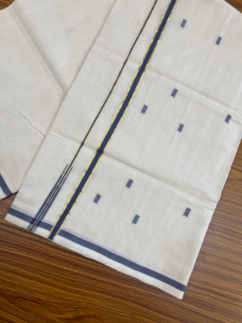 25% Discount KaithariKada Handloom Unakkupaav Balaramapuram Kerala Saree for Women- 100% PURE COTTON - Puliyilakkara Gold Kasav & Ash Blue Chutty KARA - 3 KK7154 UDA