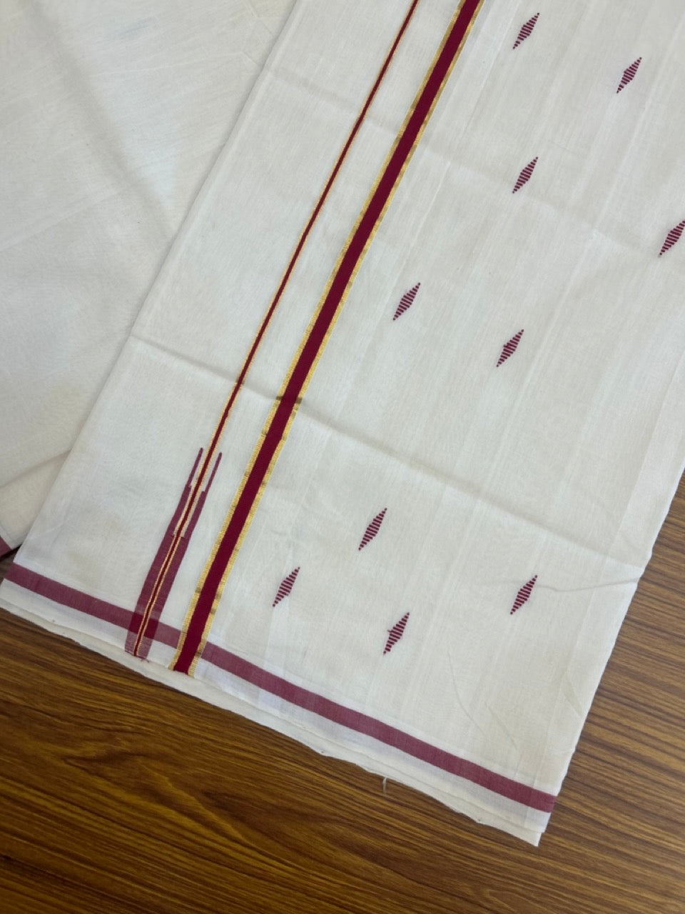 25% Discount KaithariKada Handloom Unakkupaav Balaramapuram Kerala Saree for Women- 100% PURE COTTON - Puliyilakkara Gold Kasav & Maroon Red Chutty KARA - 4 KK7154 UDA
