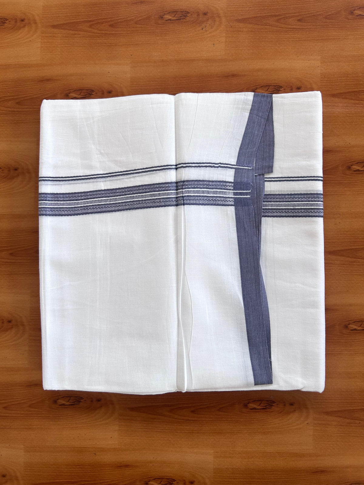 Double Pure White Mundu/Dhoti - 20% Discount !! KaithariKada 100% Cotton - (60S) - 0.75 inch Ash Lavender Shaded Striped Kara 3.75 mtr (8 muzham) - 18 KK5506 CKS
