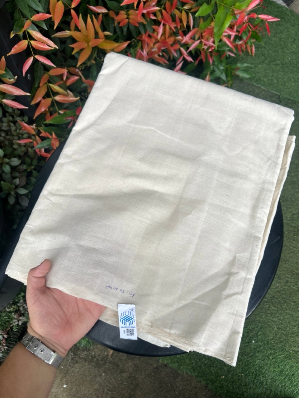 Handloom Khadi Government Hallmarked Original Kerala Cotton Material - Kaitharikada Exclusive Product - Off white Shirt Material 2.5x1.27(m) (₹ 599 per meter) - 7008ELA