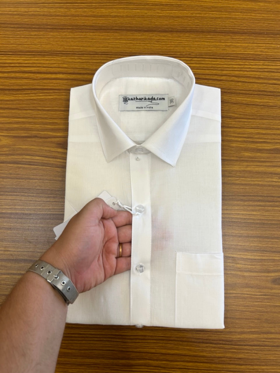 White Shirt - Full Sleeve - 100% Pure Cotton Mercerised -  Kaitharikada Original - Politician Type - 3KK1001S