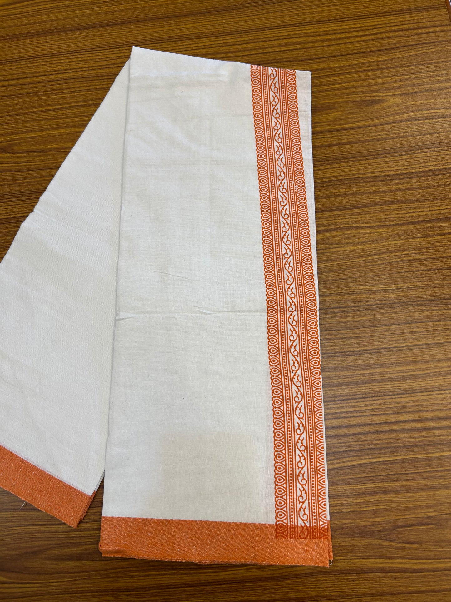 Kaitharikada - Polyster Mixed Cotton - (20s) - Pure white Single Kaily / Lungi - 2.25 inch Orange Printed Kara with White colour body (2 meter / 4 muzham) - 10 KK8047 SAT