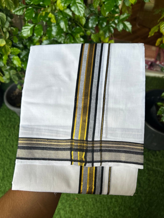 16% DISCOUNT! KaithariKada Balaramapuram 100% MERCERISED Cotton Double ULTRA PURE WHITE Mundu/Dhoti - 100x100 - 1.5 inch Black & Kasavu Stripes Kara - 4KK5221 GAN