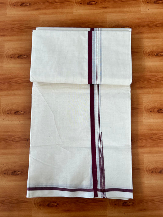 Double Off white Mundu/Dhoti - 20% Discount! KaithariKada 100% Cotton - 100x100 - 0.5 inch Puliyilakkara Maroon Chutty Kara 3.75 mtr (8 muzham) - 15 KK5442 ASH