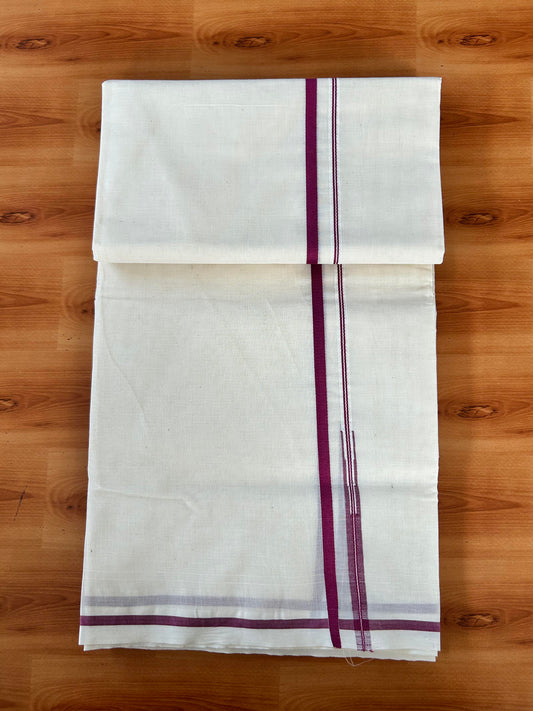 Double Off white Mundu/Dhoti - 20% Discount! KaithariKada 100% Cotton - 100x100 - 0.5 inch Puliyilakkara Magenta Chutty Kara 3.75 mtr (8 muzham) - 17 KK5442 ASH