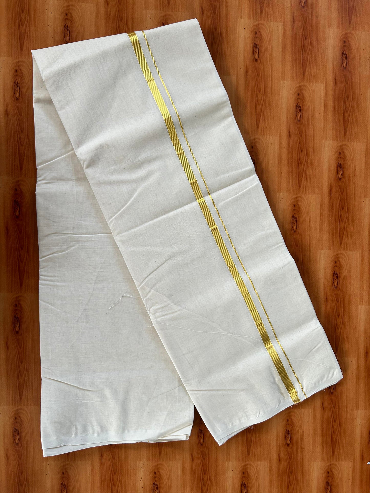 Double Off white Mundu/Dhoti - 20% Discount! KaithariKada 100% Cotton - 100x80 - 0.5 inch Kasav Kara 3.75 mtr (8 muzham) - 18 KK5442 ASH