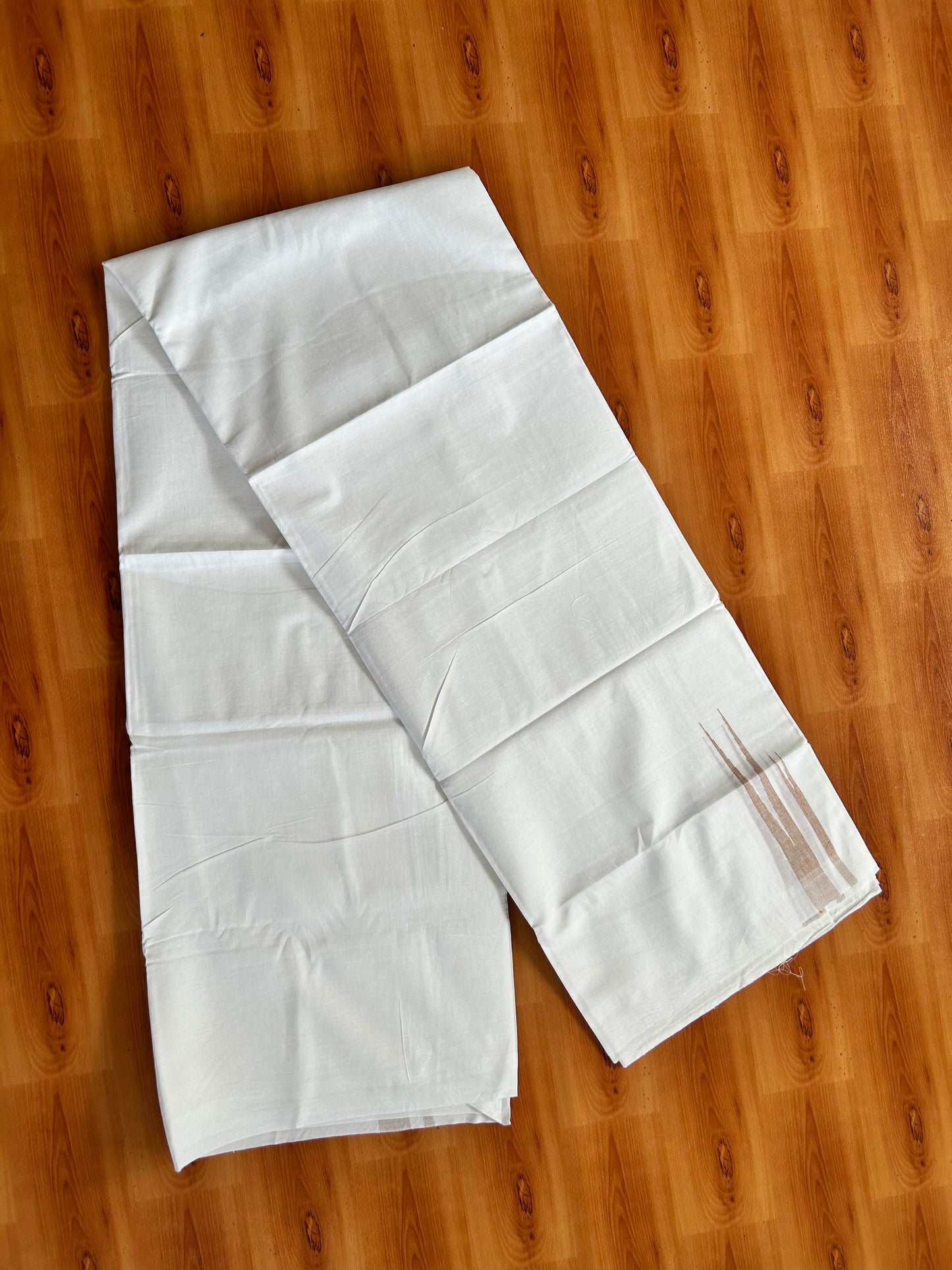 Double Pure White Mundu/Dhoti - 20% Discount !! KaithariKada Balaramapuram 100% Cotton - 100x80 - 1.5 Peach Brown Striped Double Chutty Kara 3.90 mtr (8 muzham) - 14 KK5443 VAS