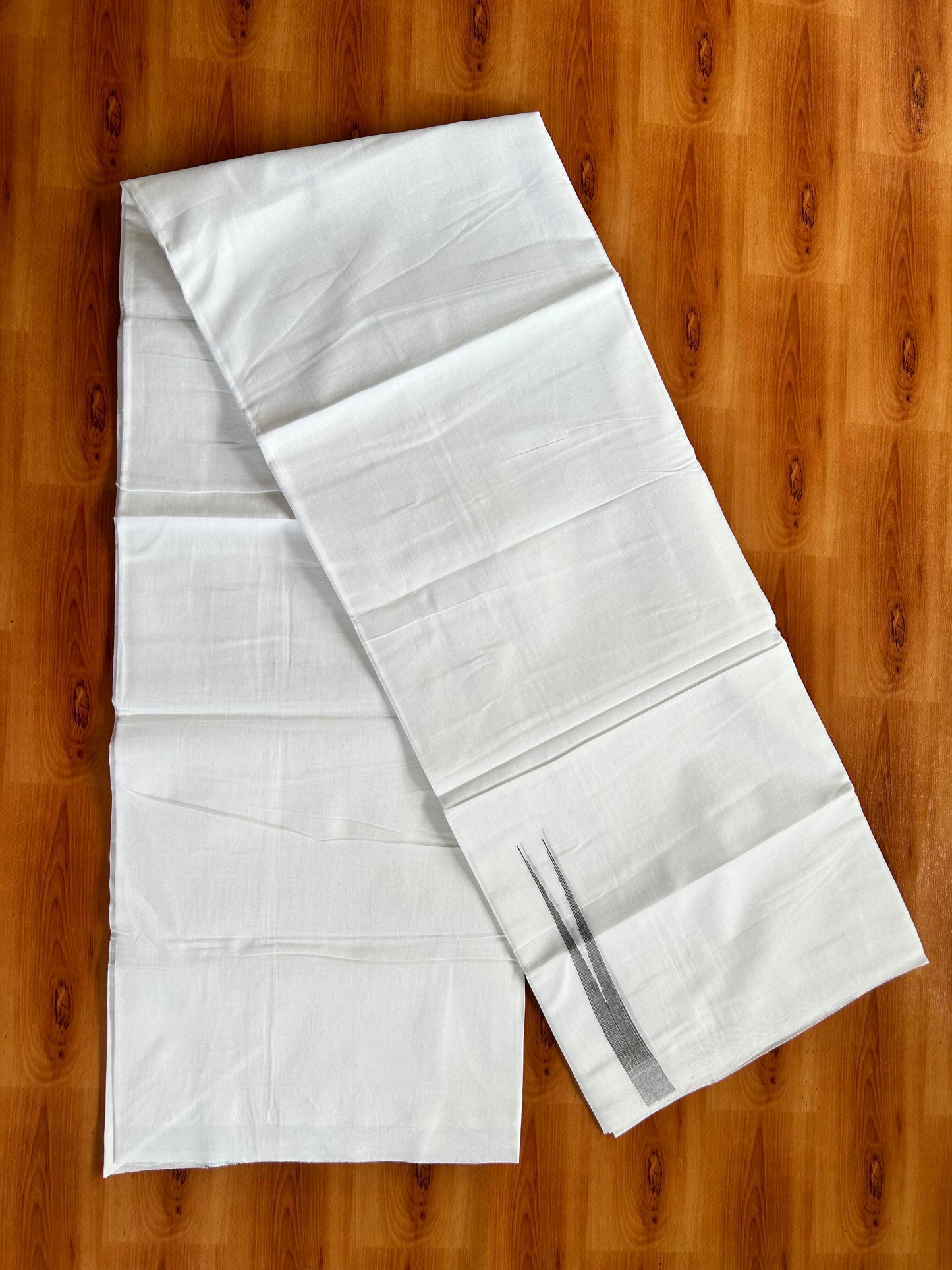 Double Pure White Mundu/Dhoti - 20% Discount !! KaithariKada Balaramapuram 100% Cotton - 100x80 - 0.5 Brown Striped Chutty Kara 3.90 mtr (8 muzham) - 16 KK5443 VAS