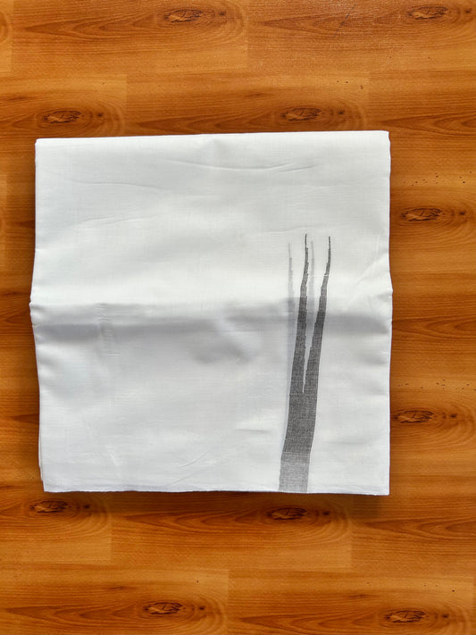 Double Pure White Mundu/Dhoti - 20% Discount !! KaithariKada Balaramapuram 100% Cotton - 100x80 - 0.5 Brown Striped Chutty Kara 3.90 mtr (8 muzham) - 16 KK5443 VAS