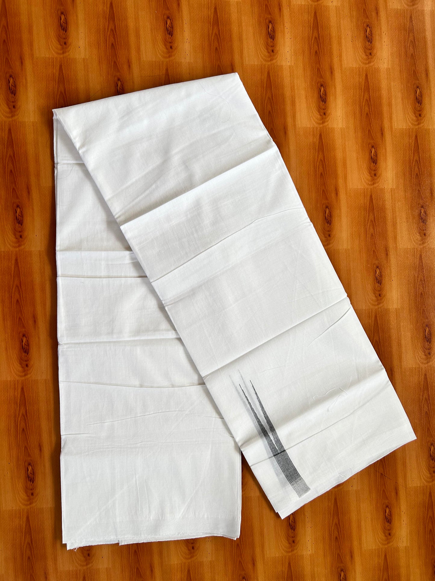 Double Pure White Mundu/Dhoti - 20% Discount !! KaithariKada Balaramapuram 100% Cotton - 100x80 - 0.5 Black Striped Chutty Kara 3.90 mtr (8 muzham) - 18 KK5443 VAS