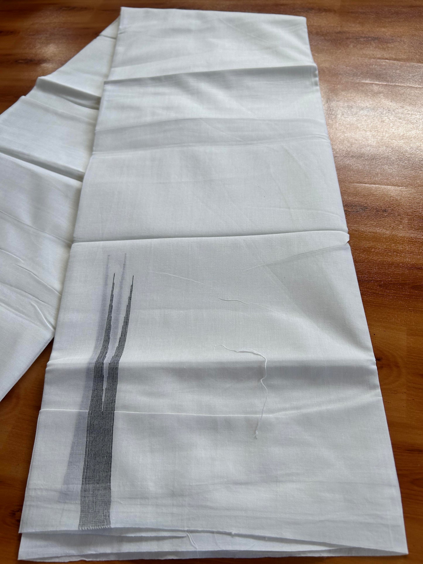 Double Pure White Mundu/Dhoti - 20% Discount !! KaithariKada Balaramapuram 100% Cotton - 100x80 - 0.5 Black Striped Chutty Kara 3.90 mtr (8 muzham) - 18 KK5443 VAS