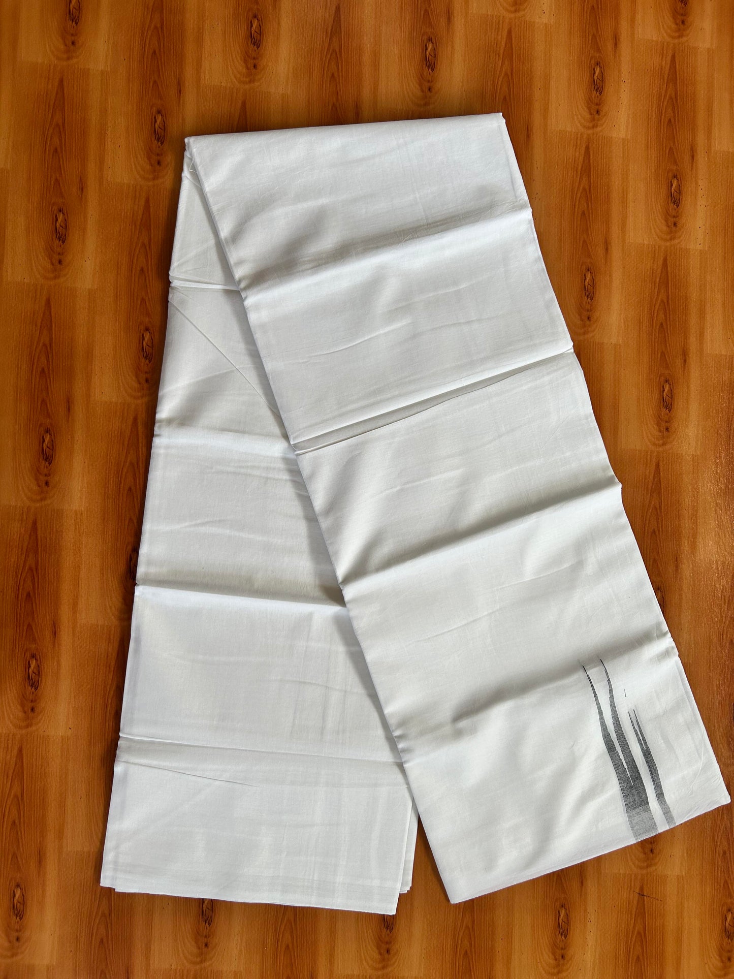 Double Pure White Mundu/Dhoti - 20% Discount !! KaithariKada Balaramapuram 100% Cotton - 100x80 - 1.25 Black Striped Double Chutty Kara 3.90 mtr (8 muzham) - 8 KK5443 VAS