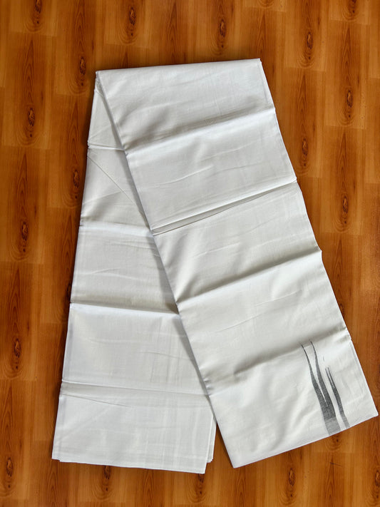 Double Pure White Mundu/Dhoti - 20% Discount !! KaithariKada Balaramapuram 100% Cotton - 100x80 - 1.25 Black Striped Double Chutty Kara 3.90 mtr (8 muzham) - 8 KK5443 VAS