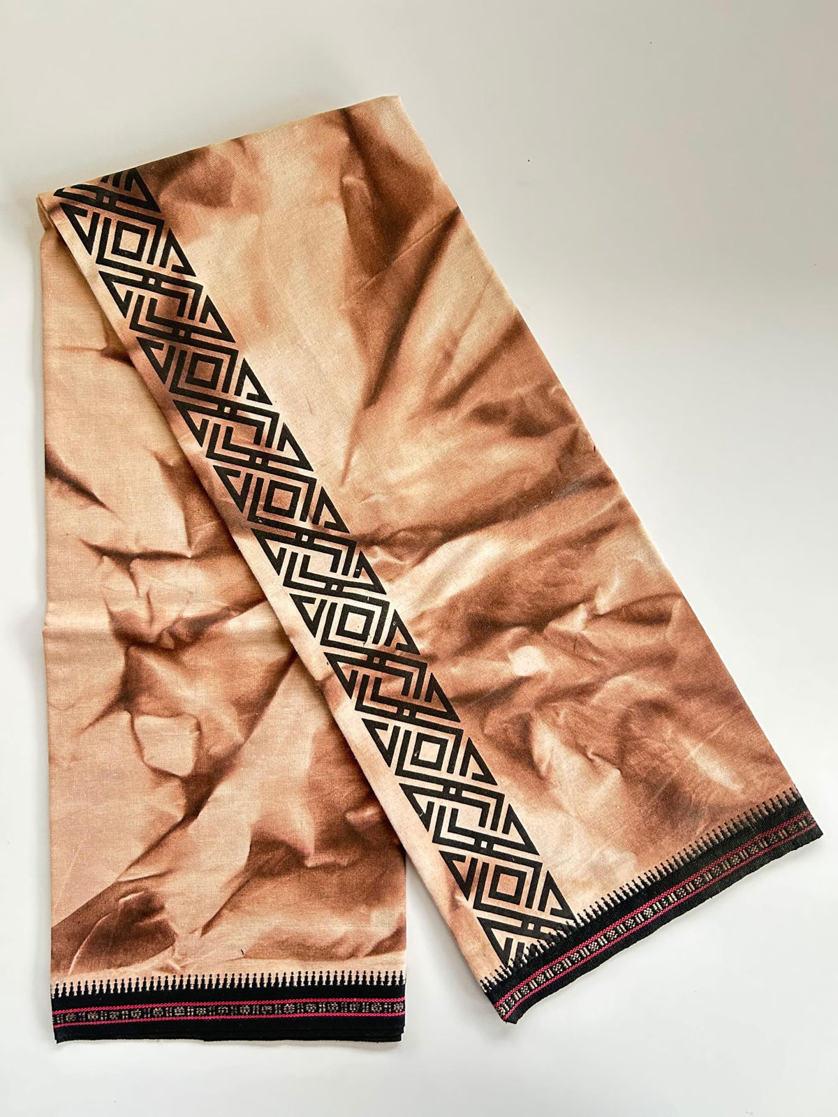Dyed Single Kaily / Lungi - Kaitharikada - Mixed Cotton - 40s twisted - 2.25 inch Black Printed Design Kara With Brown & White Shaded Colour Body (2 meter / 4 muzham) -  3 KK8097 SAT