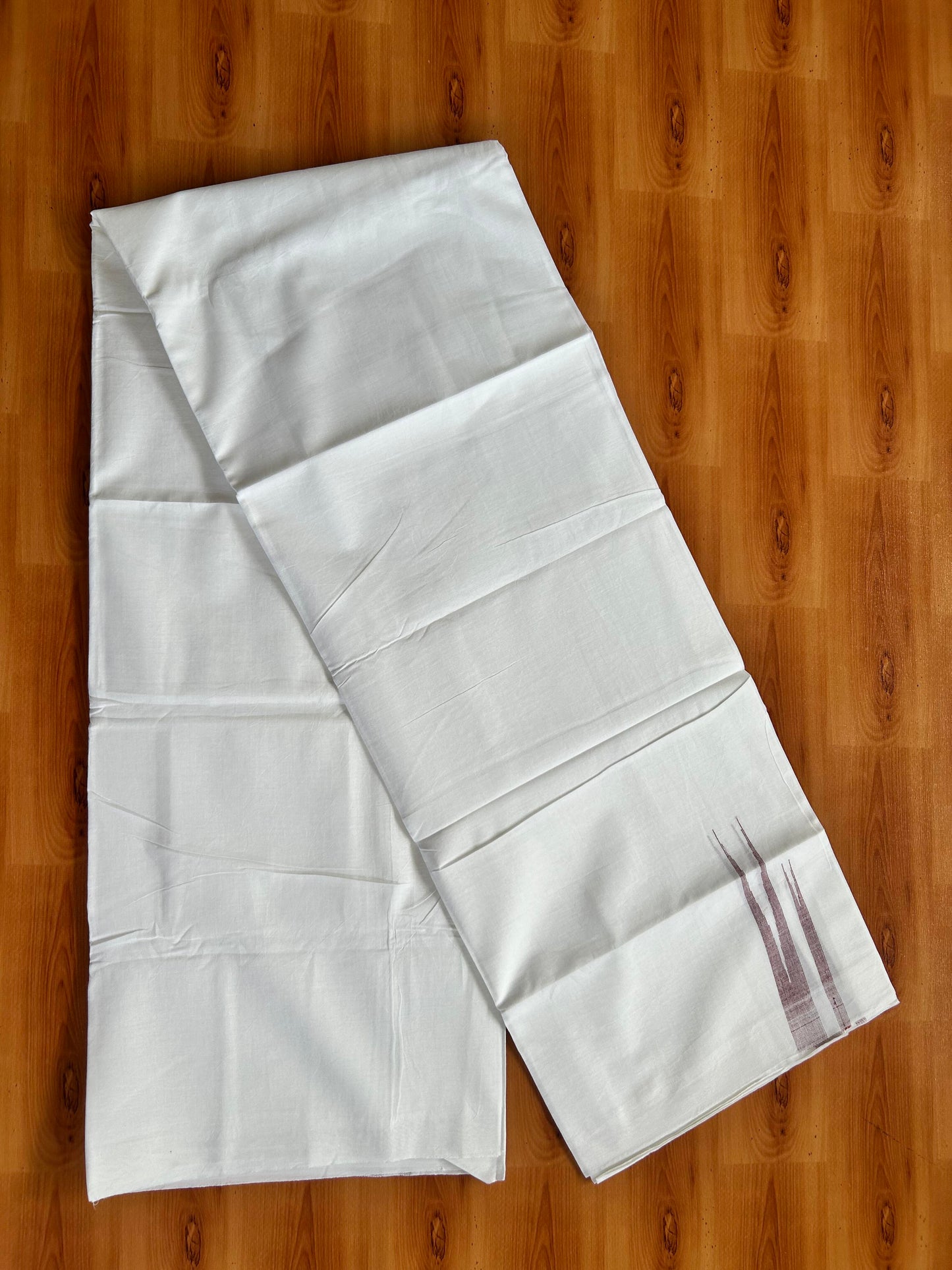 Double Pure White Mundu/Dhoti - 20% Discount !! KaithariKada Balaramapuram 100% Cotton - 100x80 - 1.25 Light Maroon Striped Double Chutty Kara 3.90 mtr (8 muzham) - 10 KK5443 VAS