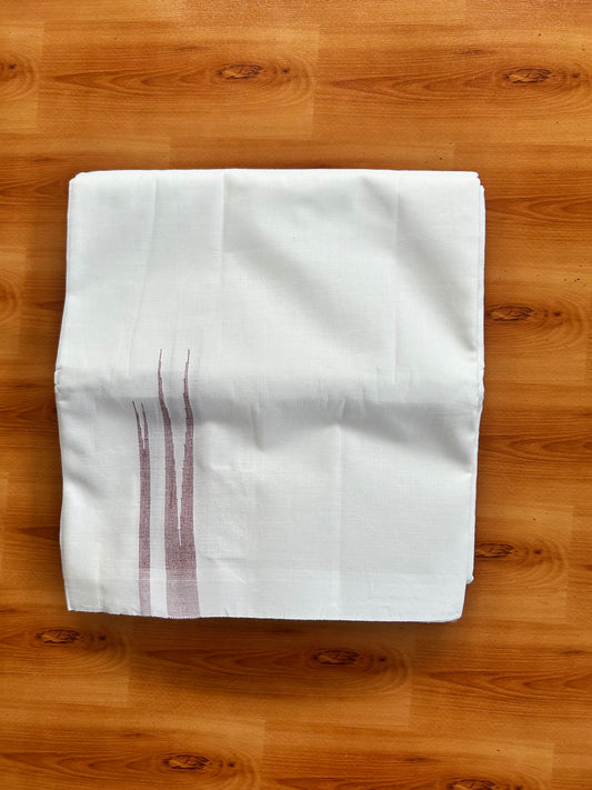 Double Pure White Mundu/Dhoti - 20% Discount !! KaithariKada Balaramapuram 100% Cotton - 100x80 - 1.25 Light Maroon Striped Double Chutty Kara 3.90 mtr (8 muzham) - 10 KK5443 VAS