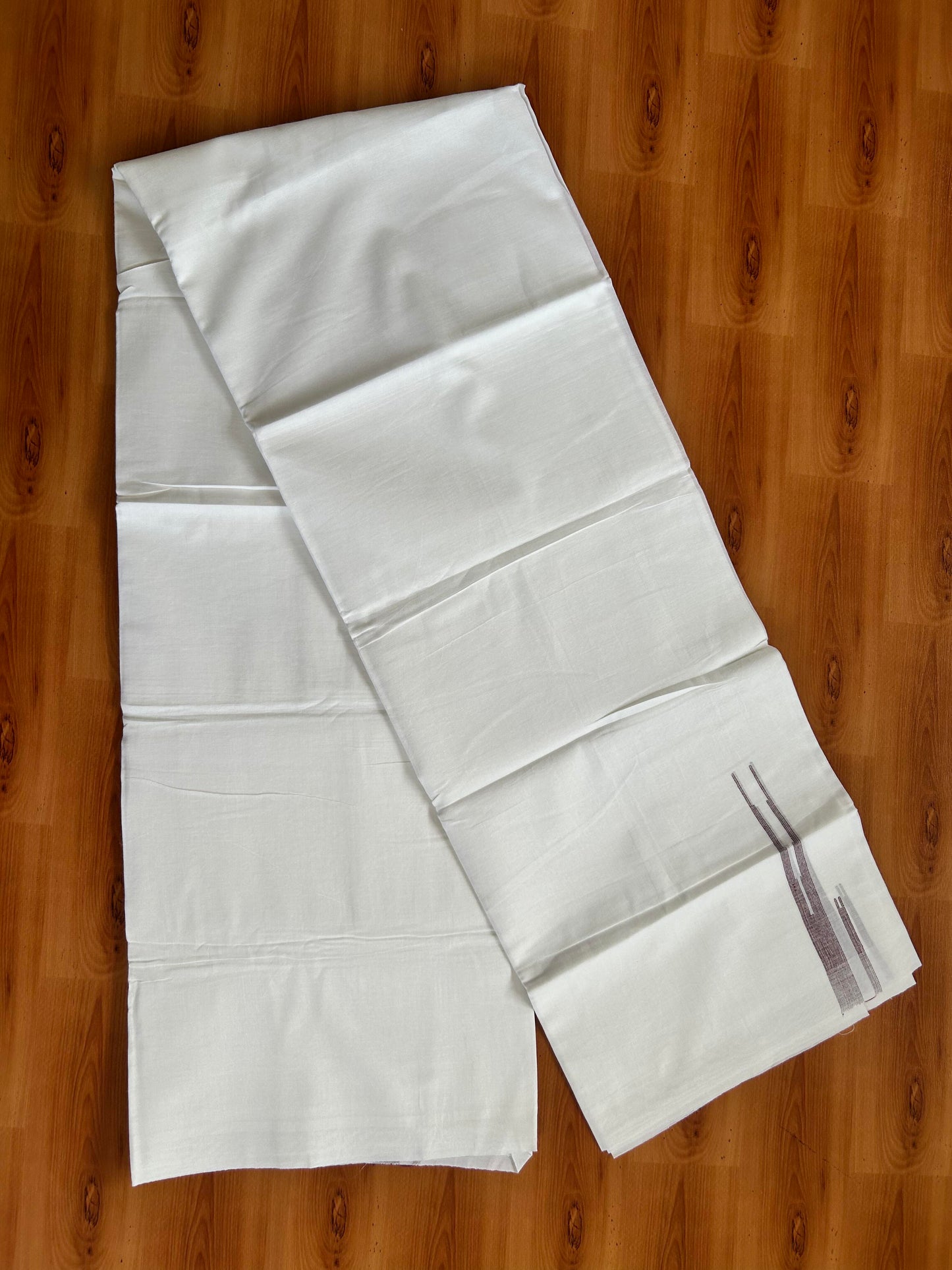 Double Pure White Mundu/Dhoti - 20% Discount !! KaithariKada Balaramapuram 100% Cotton - 100x80 - 1.25 Dark Maroon Striped Double Chutty Kara 3.90 mtr (8 muzham) - 11 KK5443 VAS