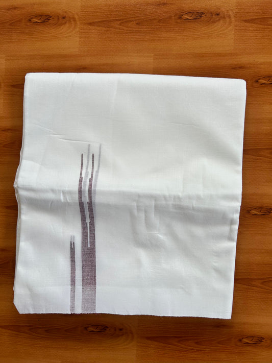 Double Pure White Mundu/Dhoti - 20% Discount !! KaithariKada Balaramapuram 100% Cotton - 100x80 - 1.25 Dark Maroon Striped Double Chutty Kara 3.90 mtr (8 muzham) - 11 KK5443 VAS