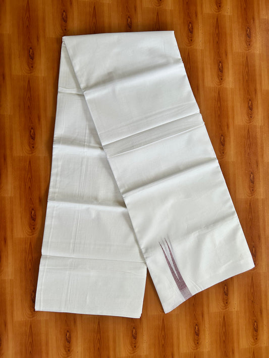 Double Pure White Mundu/Dhoti - 20% Discount !! KaithariKada Balaramapuram 100% Cotton - 100x80 - 0.5 Maroon Striped Chutty Kara 3.90 mtr (8 muzham) - 15 KK5443 VAS