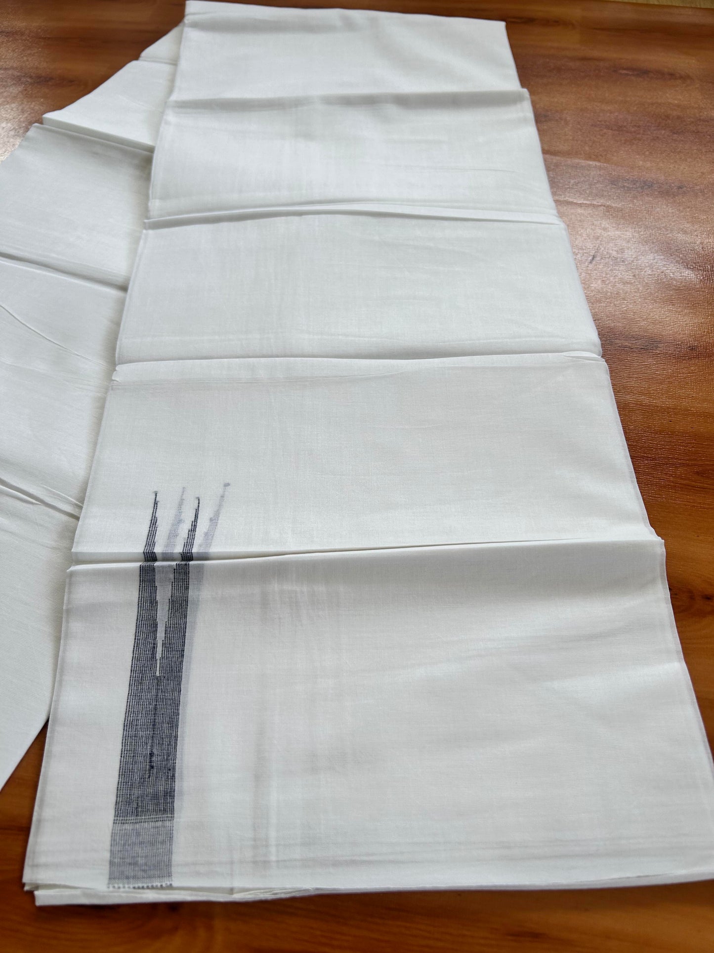 Double Pure White Mundu/Dhoti - 20% Discount !! KaithariKada Balaramapuram 100% Cotton - 100x80 - 0.5 Navy Blue Striped Chutty Kara 3.90 mtr (8 muzham) - 17 KK5443 VAS