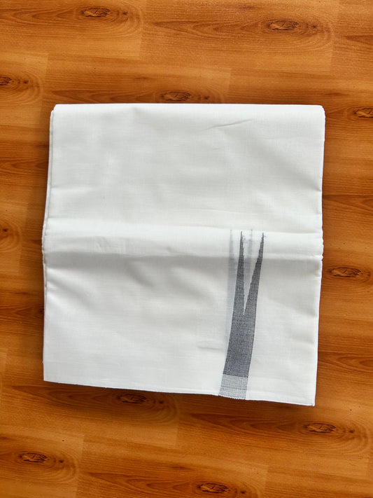 Double Pure White Mundu/Dhoti - 20% Discount !! KaithariKada Balaramapuram 100% Cotton - 100x80 - 0.5 Navy Blue Striped Chutty Kara 3.90 mtr (8 muzham) - 17 KK5443 VAS