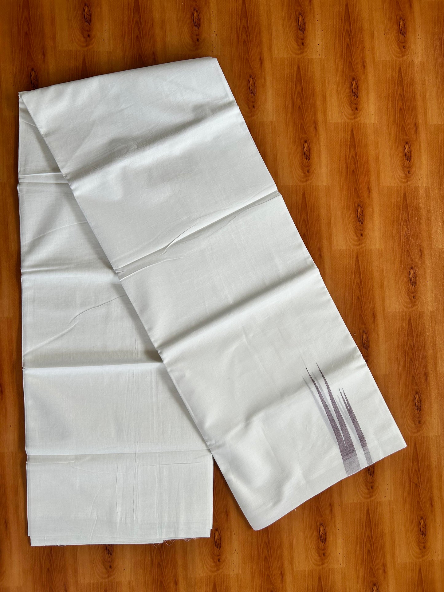 Double Pure White Mundu/Dhoti - 20% Discount !! KaithariKada Balaramapuram 100% Cotton - 100x80 - 1.5 Wine Purple Striped Double Chutty Kara 3.90 mtr (8 muzham) - 12 KK5443 VAS