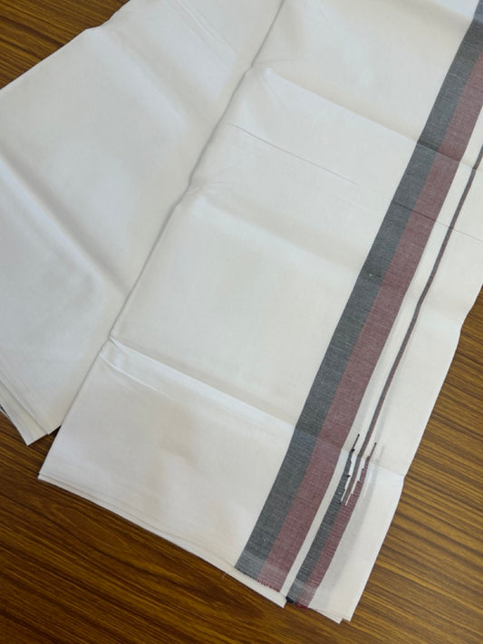 DMK Veshti - 20% Discount !! KaithariKada Balaramapuram PURE WHITE SINGLE Mundu/Dhoti - 100X100 - Puliyilakkara 1.5 inch Maroon & Black Chutty Kara (2 meter / 4 muzham) - 3 KK5296 ASH