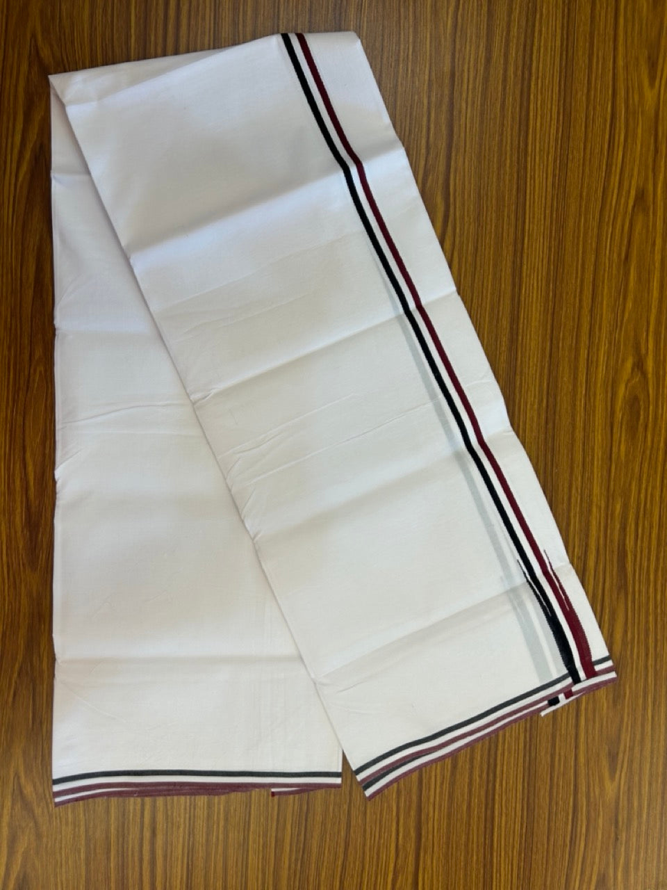 ADMK VESHTI - 20% DISCOUNT! KaithariKada 100% Cotton off white Single - (Unbleached) Mundu/Dhoti - 100X100 - 1 inch Black White & Maroon Chutty kara - 6 KK5296 ASH