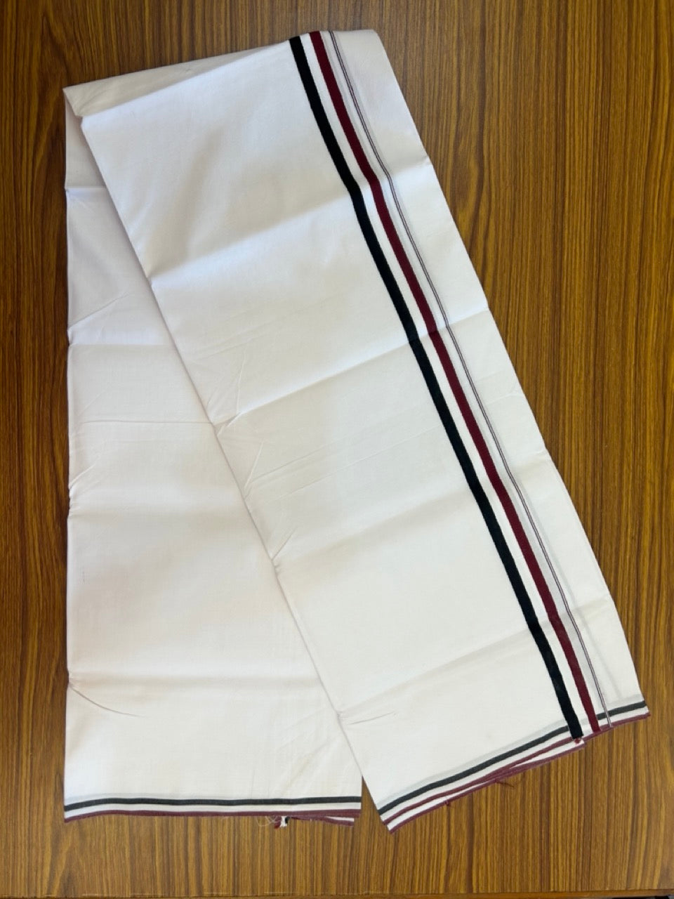 ADMK VESHTI - 28% DISCOUNT! KaithariKada 100% Cotton Pure white Single Mundu/Dhoti - 100X100 - 1 inch Black White & Maroon kara - 8 KK5296 ASH