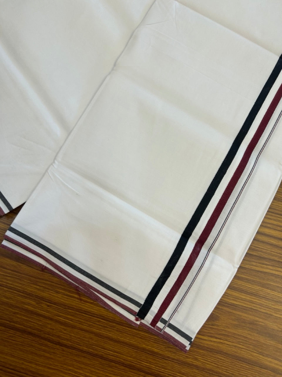 ADMK VESHTI - 28% DISCOUNT! KaithariKada 100% Cotton Pure white Single Mundu/Dhoti - 100X100 - 1 inch Black White & Maroon kara - 8 KK5296 ASH