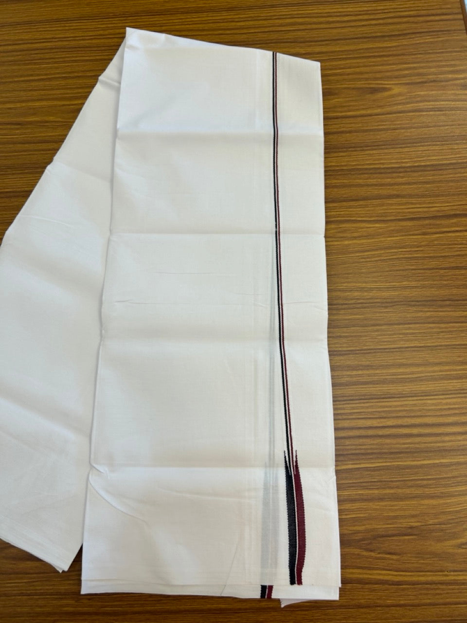ADMK VESHTI 20% DISCOUNT ! KaithariKada Balaramapuram 100% COTTON SINGLE PURE WHITE  Mundu/Dhoti-100X100 - 0.25 inch Puliyilakkara Maroon & Black Chutty Kara (2 meter / 4 muzham) - 6 KK5296 ASH