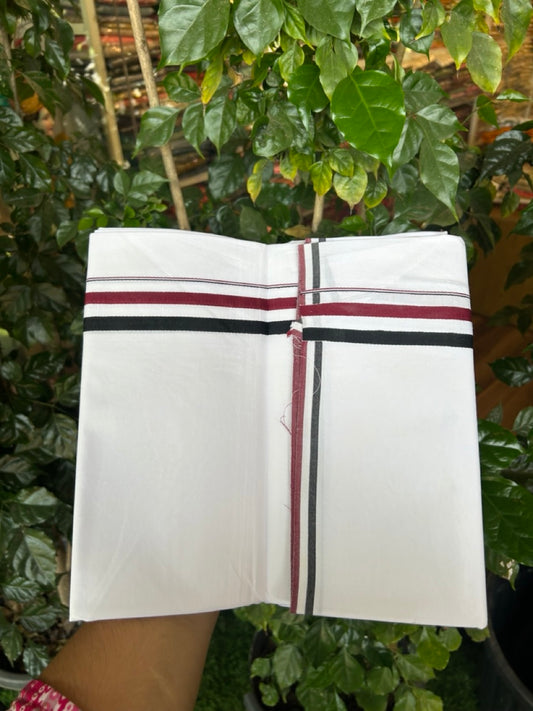 ADMK VESHTI - 28% DISCOUNT! KaithariKada 100% Cotton Pure white Single Mundu/Dhoti - 100X100 - 1 inch Black White & Maroon kara - 8 KK5296 ASH