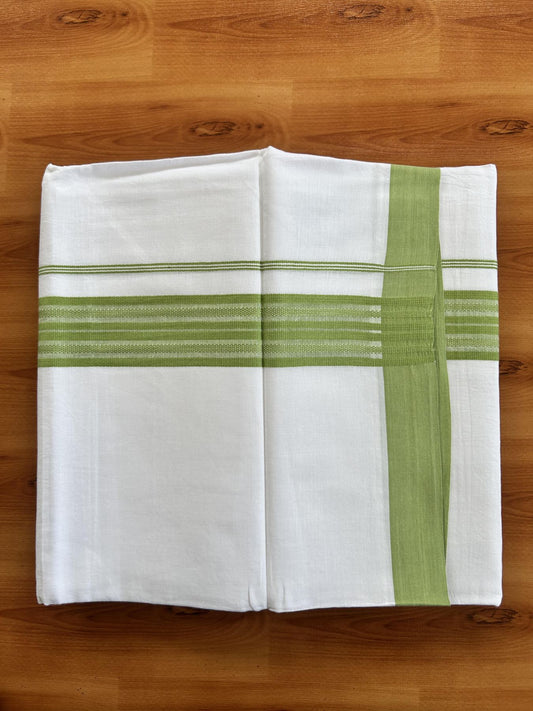 Double Pure white Mundu/Dhoti- 20% Discount! KaithariKada Balaramapuram 100% Cotton  - 100X80 - 1.5 inch Apple Green Shaded Striped kara - 3.90 mtr (8 muzham) - 2 KK5444 VIN
