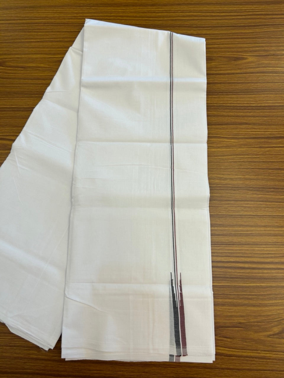ADMK VESTHI 20% DISCOUNT ! KaithariKada Balaramapuram 100% Cotton Pure White Double Mundu/Dhoti- 100X100- 0.5 Inch  Puliyilakkara Maroon & Black Chutty Kara - 16 KK5297 ASH