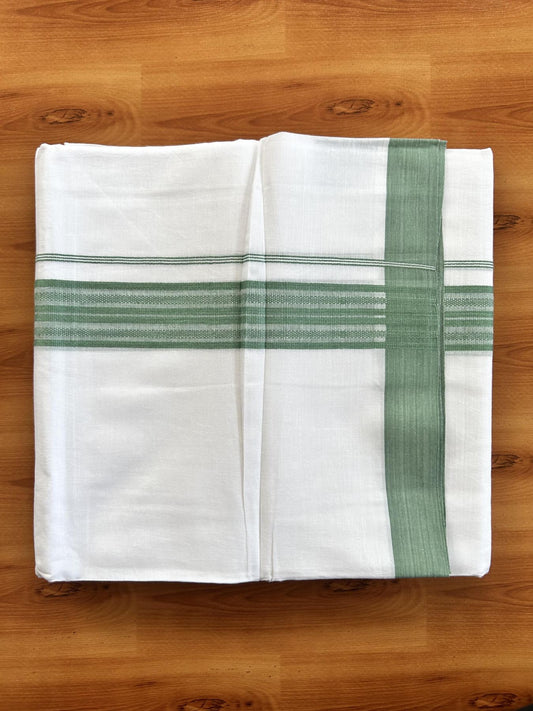 Double Pure white Mundu/Dhoti- 20% Discount! KaithariKada Balaramapuram 100% Cotton  - 100X80 - 1.5 inch Light Green Shaded Striped kara - 3.90 mtr (8 muzham) - 3 KK5444 VIN