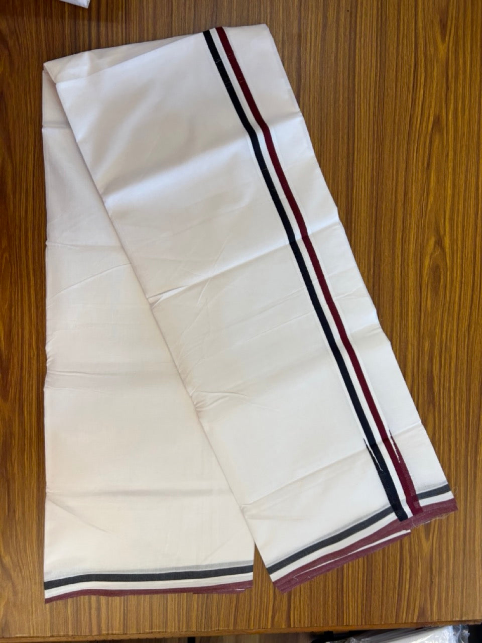 ADMK VESTHI 20% DISCOUNT ! KaithariKada Balaramapuram 100% Cotton Pure White Double Mundu/Dhoti- 100X100- 1.25 Inch  Puliyilakkara Maroon & Black Chutty Kara - 32 KK5297 ASH