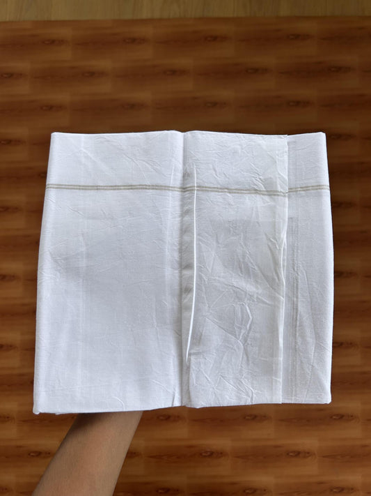 Single Mundu/Dhoti  - Pure white - 29% Discount !! KaithariKada Balaramapuram 100% Cotton - Twisted 60s Thread- 0.25 Inch Silver shaded Striped Kara (2 meter / 4 muzham) - 56 KK5393 GL
