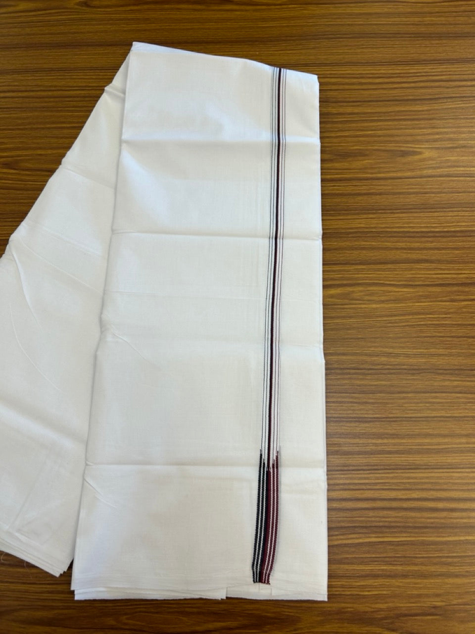ADMK VESTHI 20% DISCOUNT ! KaithariKada Balaramapuram 100% Cotton Pure White Double Mundu/Dhoti- 100X100- 0.75 Inch  Puliyilakkara 6 Line Maroon & Black Chutty Kara - 15 KK5297 ASH