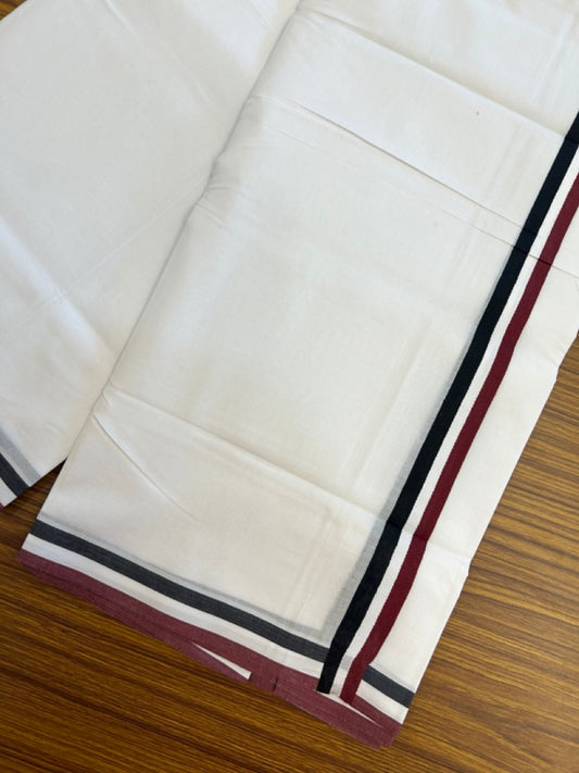ADMK VESHTI - 20% DISCOUNT! KaithariKada 100% Cotton Pure white Double - (Unbleached) Mundu/Dhoti - 100X100 - 1 inch Black White & Maroon Red kara - 9 KK5297 ASH
