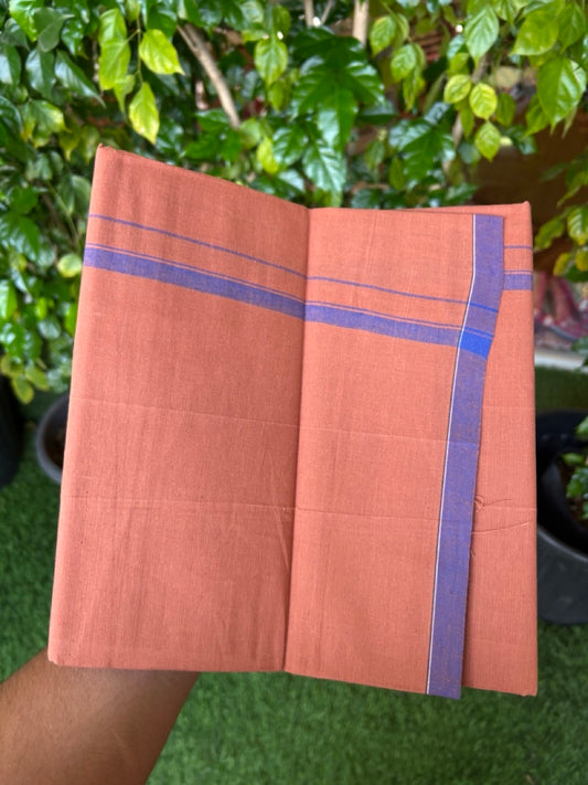 10% Discount!!! Kaitharikada Pure Cotton - Single Kaily / Lungi - 0.5 inch Violet Kara with Kaavi colour body (2 meter / 4 muzham) - 28KK8024 GAN