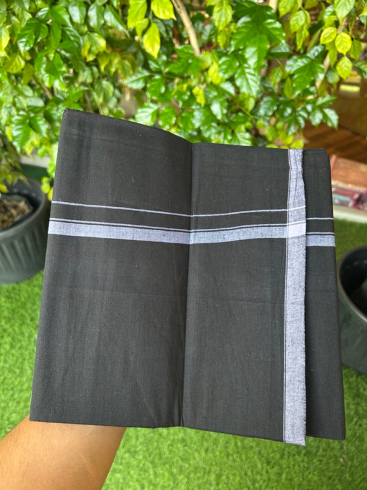 10% Discount !! Kaitharikada Pure Cotton - Kaily / Lungi - 0.5 inch White Shaded Kara with Black colour body (2 meter / 4 muzham) - 10KK8024 GAN