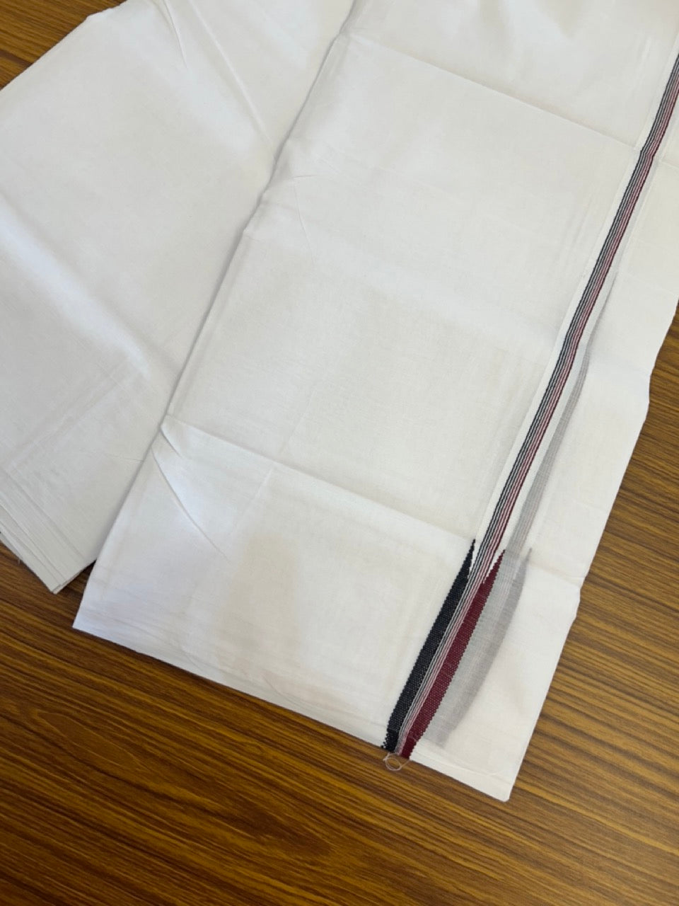 ADMK VESTHI 20% DISCOUNT ! KaithariKada Balaramapuram 100% Cotton Pure White Double Mundu/Dhoti- 100X100- 0.75 Inch  Puliyilakkara Maroon & Black Chutty Kara - 17 KK5297 ASH