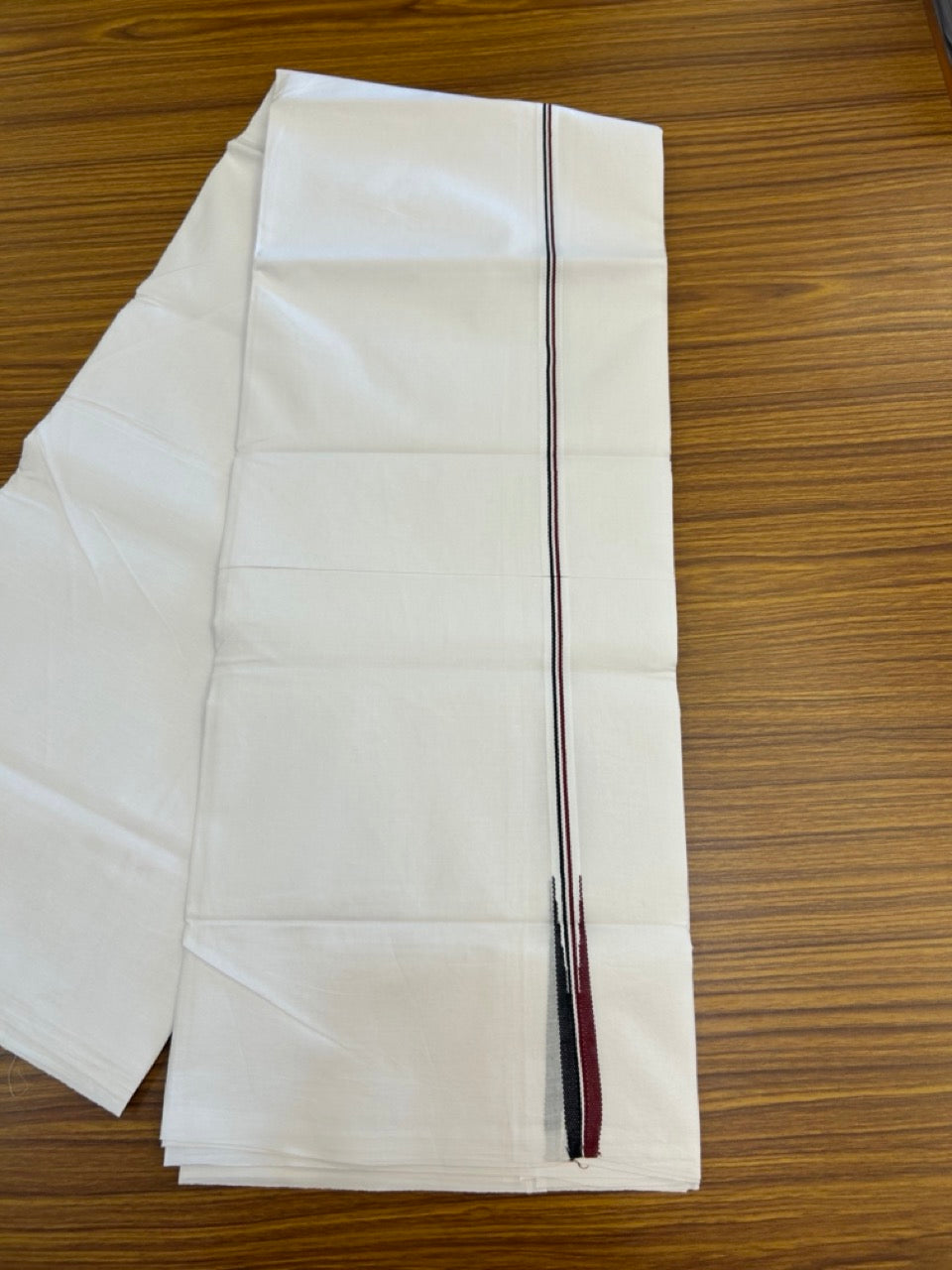 ADMK VESTHI 20% DISCOUNT ! KaithariKada Balaramapuram 100% Cotton Pure White Double Mundu/Dhoti- 100X100- 0.5 Inch  Puliyilakkara Maroon & Black Chutty Kara - 18 KK5297 ASH