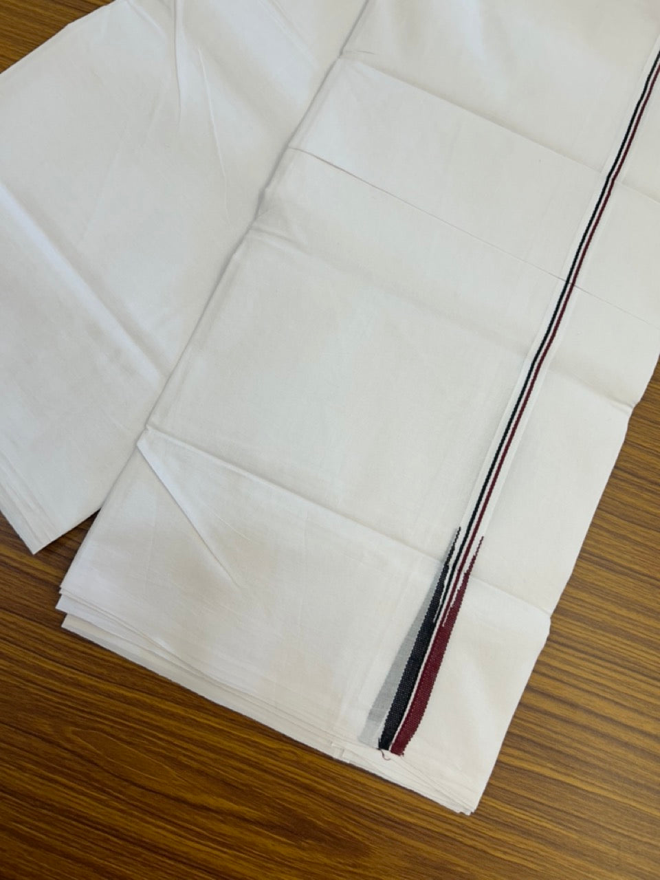 ADMK VESTHI 20% DISCOUNT ! KaithariKada Balaramapuram 100% Cotton Pure White Double Mundu/Dhoti- 100X100- 0.5 Inch  Puliyilakkara Maroon & Black Chutty Kara - 18 KK5297 ASH