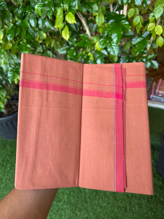 10% Discount!!! Kaitharikada Pure Cotton - Single Kaily / Lungi - 0.5 inch Red Kara with Kaavi colour body (2 meter / 4 muzham) - 34KK8024 GAN
