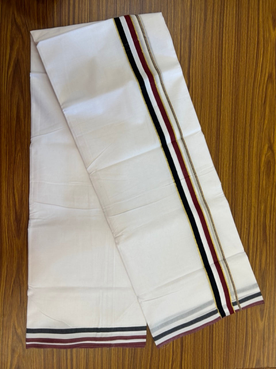 ADMK VESHTI - 20% DISCOUNT! KaithariKada 100% Cotton Pure white Double - (Unbleached) Mundu/Dhoti - 100X100 - 1.5 inch Gold Kasavu & Black White Maroon kara - 7 KK5297 ASH